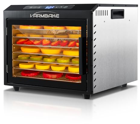VarmBake 7 Bandejas Deshidratador De Alimentos, Acero Inoxidable, Área De Secado De 0,56 M², 30-90 ℃ & 800W Deshidratador De Alimentos Para Frutas, Verduras Y Carne, Y 7 Bandejas (32 X 25 Cm)