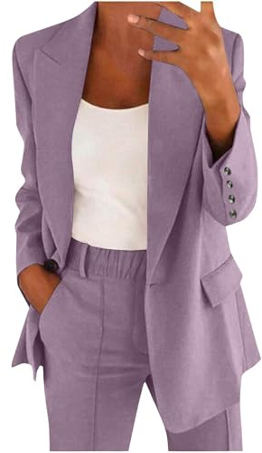 Traje de mujer ligero para negocios, conjunto de blazer, ceremonia formal, color liso, chaquetas y pantalones de oficina, moda con bolsillos, ideal para bodas y fiestas, tallas grandes, traje de