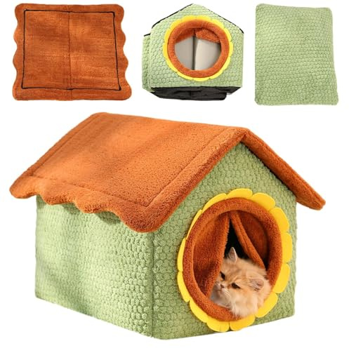 Casa para gatos de interior – Refugio cálido lavable | Cama extraíble lavable para gatitos mascotas pequeñas esquina de juego invierno Navidad clima frío