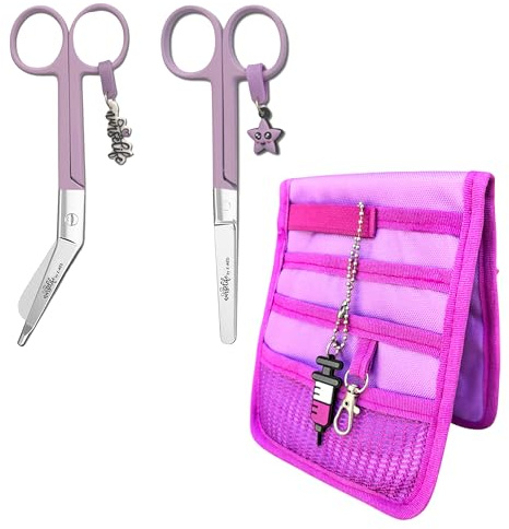Nurse Life Pack MAXI2 | Tijeras Mayo y Pico Pato y organizador - Punta Roma | - I love it -, Punta Redonda | Enfermera Profesional, Primeros Auxilios, Vendaje. (Lila y Lila)