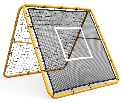 Aptliton Football Rebounder Net 6x4ft, Adjustable Angle Soccer Training Aid Kickback Goal, Large Portable Rebound Wall for Passing Shooting Practice, Kids Adults(Yellow）