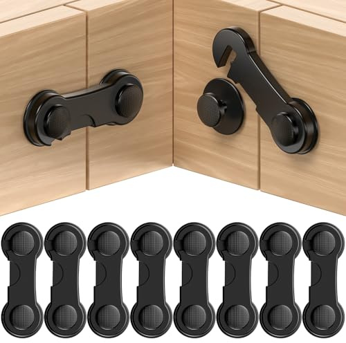 Septeamay Cupboard Locks for Children 8 Pack - Black | Child Locks for Kitchen Cupboards, Strong Adhesive Proofing Locks, Child Safety Cupboard Locks for Cabinets, Drawer, Fridge