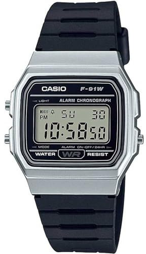 Casio Orologio da polso da unisex al quarzo casual bracciale e cassa in resina di colore nero display analogico nero - F-91WM-7A