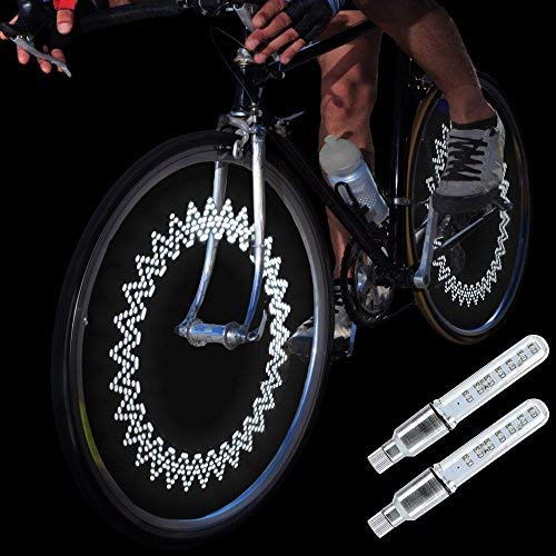 DAWAY A08 Bike Wheel Lights - Led Bicycle Tire Valve Stem Light, 2 Pack, Waterproof Neon Flashing Bycicle Lamp, Cool Safety Accessories for Boys, Kids, Adults, Motion Activated, White Graphics