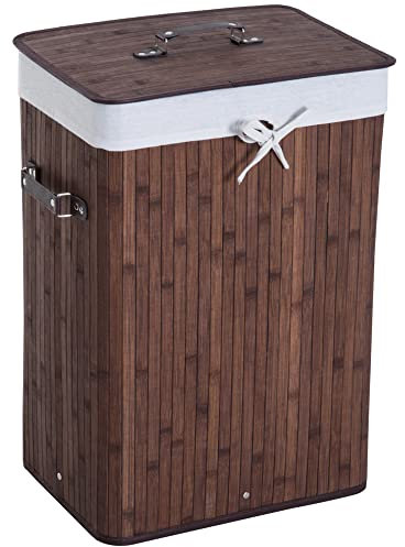 HOMCOM Cesto para Ropa Sucia Plegable de Bambú Cesto para Ropa Sucia con Tapa Asas y Bolsa Extraíble para Baño 40x30x60 cm Marrón
