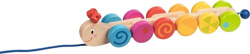 goki 54899 Ziehtier Raupe aus Holz, Nachzieh-Spielzeug mit Tiermotiv, Lernspielzeug inkl. Schnur, Babyspielzeug fördert Koordination und Motorik, 33cm ... x 7cm, ab 1 Jahr: L = 33 cm, Holz, per Stück