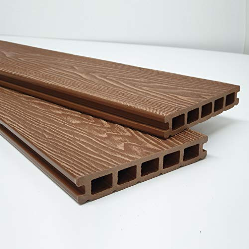 Fylde Decking | 3.6m Composite WPC Decking Boards - Deep Embossed Woodgrain Plastic Boards | 4 Colours Avaliable | (9 sqm | 18 Boards, Teak Brown)