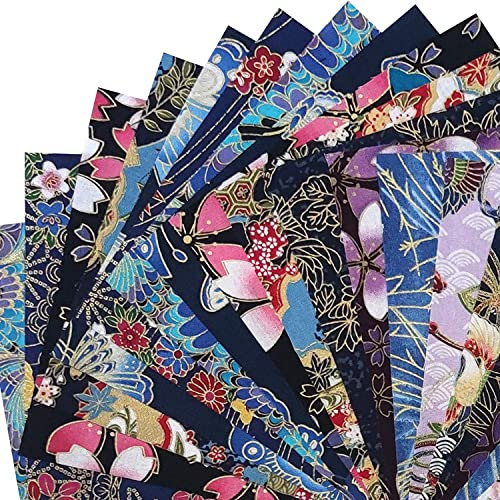 Qililandiy 20PCS Cotton Fabric 10 Different Patterns Japanese Style Fabric for Crafts Sewing Quilting Patchwork Face Protection 15cm Square