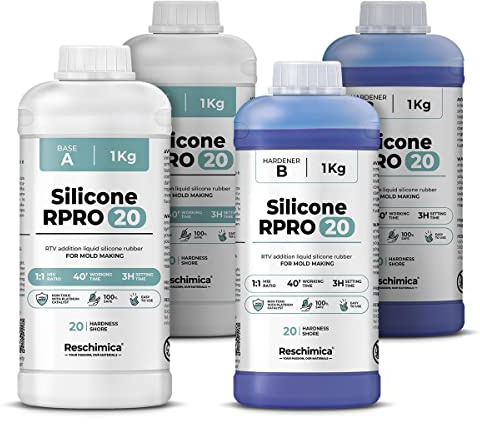 RESCHIMICA Silicona para Moldes Resistentes R PRO 20 (4 kg) Silicona Platino Para Hacer Moldes No Tóxica 1:1 Fácil de Usar Rápida Dureza Media 20 Shore para Resina Yeso y Fundición