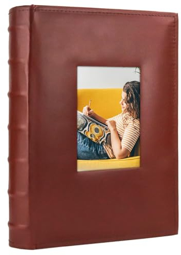 Vienrose Photo Album 4x6 300 Photos with Memo Area Leather Cover Large Capacity Slip-in Pictures Book for Wedding Baby Vacation, Brown