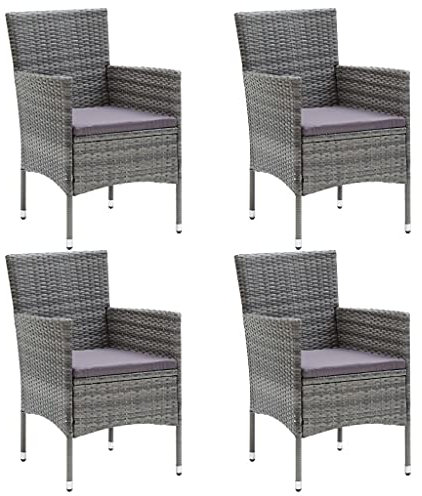 vidaXL 4X Garten Essstuhl Gartenstuhl Gartensessel Stuhl Sessel Stuhlset Rattanstühle Stühle Gartenmöbel Balkonstuhl Poly Rattan Grau