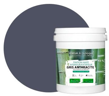 BOX DECO COULEURS Pintura natural ecológica interior exterior con aspecto mate Natura – 1 l/13 m² [Clase energética A+], gris antracita