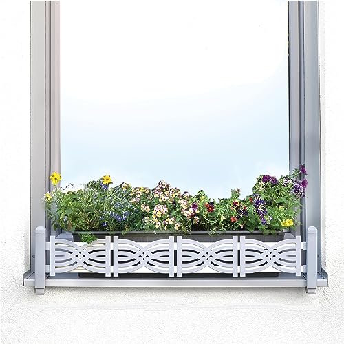 Protezione anticaduta, masu set di base, per fioriere da esterno alla finestra, adatto a qualsiasi davanzale da 78cm a 140cm, senza forare, senza danneggiare la facciata (onde, grigio segnale)