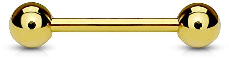 Paula & Fritz® Hantel-Stab UNIVERSAL Straight Barbell Edelstahl Gold 1,6-mm Stab 12-mm Lang 4-mm Kugel Zungen-Piercing Industrial Ohr Zungen-Piercing