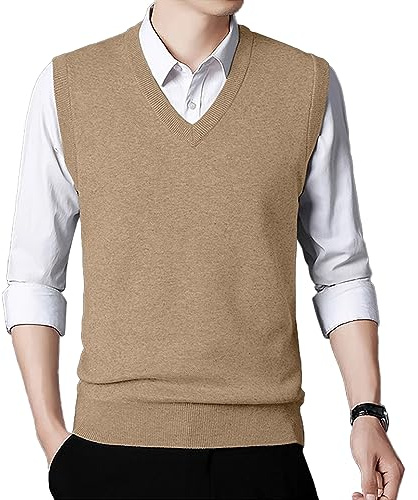 KUYIGO Mens Sleeveless Sweater Vest Classic Business Gentleman V Neck Knitwear Knitted Waistcoat Sweater Tank Tops