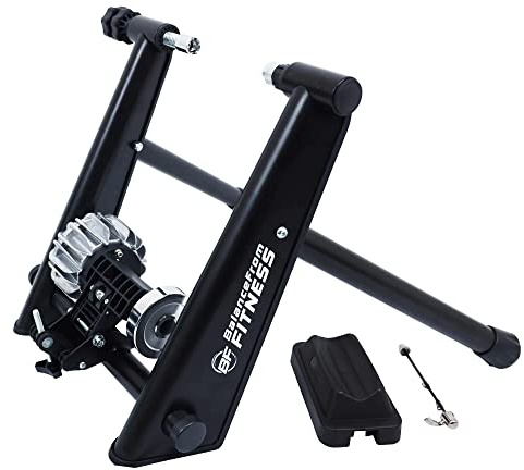 Signature Fitness Fitvids Bike Trainer Stand Steel Bicycle Exercise Fluid Magnetic Stand with Front Wheel Riser Block – Sports Training – Bike Trainer – Black, Premium, Fluid