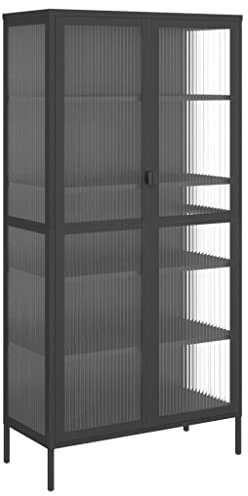 vidaXL Highboard - Modern, Durable, Black - Designed with Powder-Coated Steel and Fluted Glass - Features 4 Adjustable Shelves.