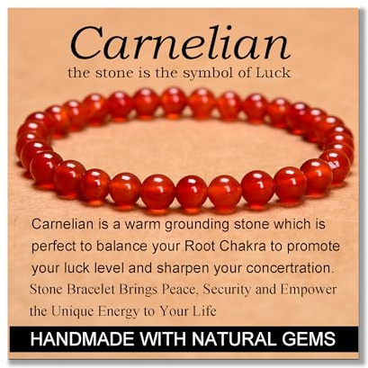 MASSIVE BEADS Carnelian - Stone of Luck - Handmade Yoga Stretch Elastic Bracelet Natural Stone Crystal Healing Power Energy Gifts for Unisex Adult 6mm
