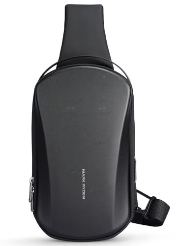 MARK RYDEN Hartschale Sling Bag Herren, Anti-Schneiden und Anti-Impact Schultertasche Mit USB-Ladeanschluss,Wasserdicht Umhängetasche für Reisen, Sport, Radfahren - Schwarz