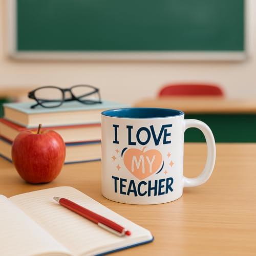 JRose Collections I Love My Teacher mugg – söt keramisk kaffekopp med hjärta äppeldesign – gåva för lärare från studenter – tack lärare present för kvinnor män – slutet av terminen uppskattning gåva