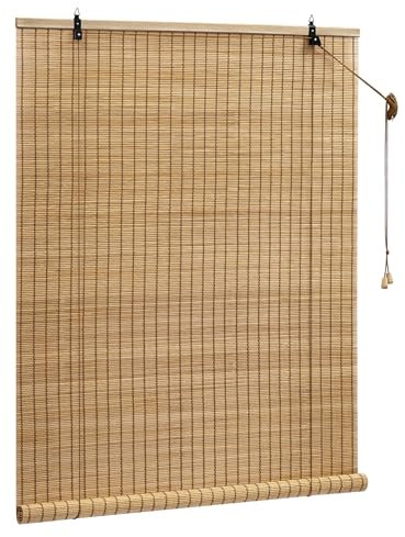 WOLTU Store Enrouleur Bambou, Protection Solaire, Store Vénitien en Bambou, Tirage Latéral, Occultant, Respirant, pour Fenêtre et Porte, Marron, 90x160 cm
