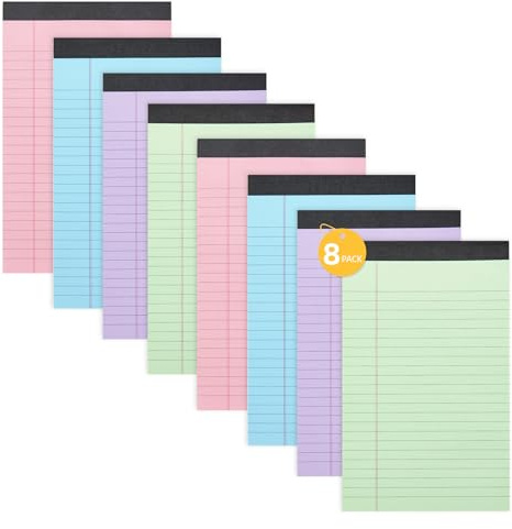 8 Packs Note Pads, A5 Legal Pad, 50 Sheets Ruled Refill Pad, Double-Sided Printing Writing Paper A5 Lined Paper, Writing Notepads for School, Home, Office, 12.7 x 20.3cm/5 x 8in, Colorful