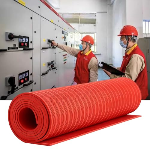 Blazea Insulating Rubber Mats for Electrical Safety, 3mm Thick Non-Slip High Voltage Floor Mat, Waterproof Switchboard Matting for 6kV Insulation(Red,1mx2m(3.3ftx6.6ft))