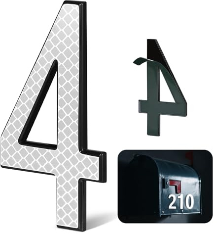 4 Inch Reflective House Numbers for Outside, VONDERSO High-Intensity Reflective Self-adhesive Mailbox Numbers, Durable ABS Base for House Plaques, Mailbox, Yard, Garage – Plaque Number ‘4’
