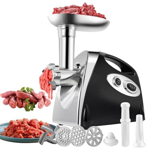 Mingfuxin Electric Meat Grinder, 2800W Meat Mincer & Sausage Stuffer, Food Mincer Machine with 3 Stainless Steel Grinding Plates, Household Sausage Meat Patty Maker for Home & Commercial Using