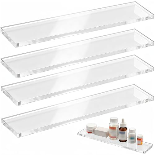 Ebrima 4 Pcs Acrylic Medicine Shelves, Clear Cabinet Insert, 13 * 3 Inch Medicine Cabinet Replacement Shelves for Bathroom Living Room Kitchen