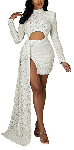 Vestidos de fiesta para mujer, vestido brillante de manga larga con lentejuelas brillantes, vestido corto perfecto para fiestas y reuniones