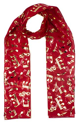 Mytoptrendz® Fashion Scarf Music Note Print Lightweight Chiffon Neck Wrap (Red)