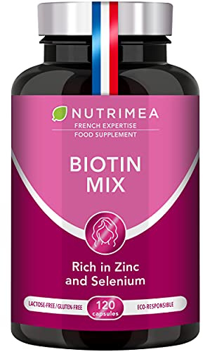 Biotin Hair & Nail Growth Supplement - Enriched with Zinc & Selenium - Contributes to Skin Care - 120 Vegan Capsules - French Expertise