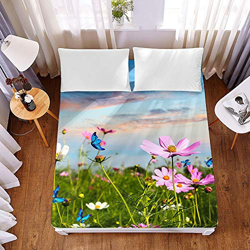 Hochwertiges Mikrofaser-Spannbettlaken, Morbuy Gänseblümchen drucken Spannbetttuch Superweich Faltenresistent Bettlaken, Matratzenschoner 30 cm Hoch (200 * 200 * 30cm,B)