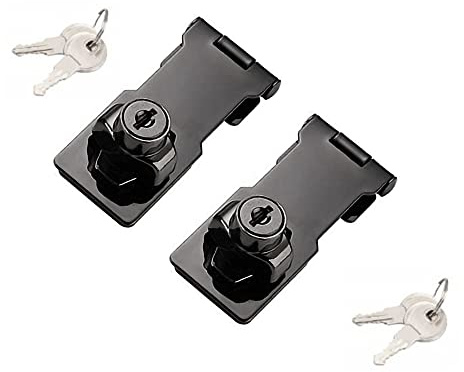 2 Packs Keyed Hasp Locks Twist Knob Keyed Locking Hasp for Small Doors, Cabinets and More,Stainless Steel Steel, Hasp Lock Catch Latch Safety Lock Door Lock with Keys (3inch, Bliack)