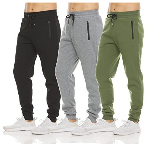 Pure Champ Lot de 3 Pantalons de Jogging en Polaire pour Homme avec Poche zippée et Cordon de Serrage, Tailles S à 3XL, Set 3, Taille M