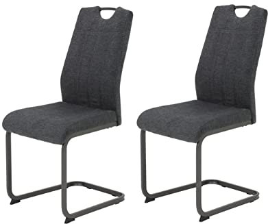 Hela Tische, 2er Set Britta Esszimmerstuhl, Schwingstuhl, Webstoff Mikrofaser, Anthrazit, Metallgestell Grau, Lehne mit Griff