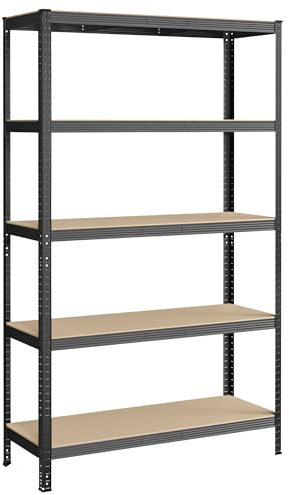 SONGMICS Estantería Pesada de 5 Niveles, Estantería de Acero, Montaje Rápido, Garaje, Almacén, Trastero, Carga de 750 kg, 60 x 120 x 200 cm, Gris GLR060G01