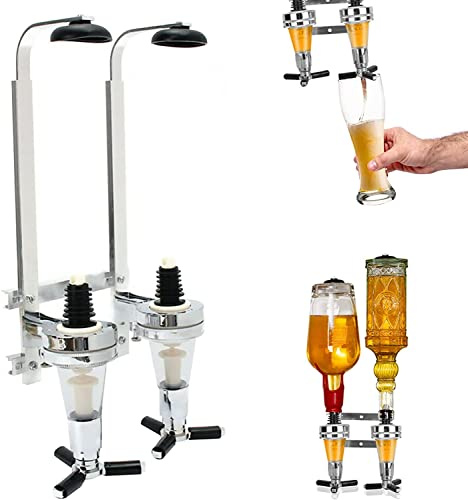 Uennm Portabottiglie da Parete - Dispenser Dosatore in Alluminio per 2 Bottiglie - Bar Butler per Bevande Alcoliche - Ideale per Party e Bar