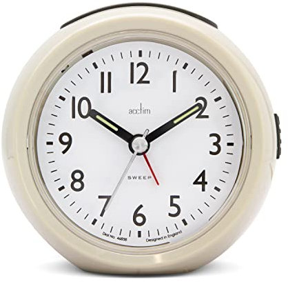 Acctim Grace Non-Ticking Sweep Analogue Bedroom Alarm Clock Earl Grey