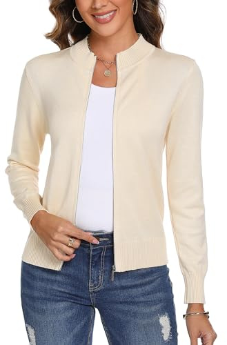 Aottori Cárdigan Punto Mujer con Cremallera Chaqueta Manga Larga Básica Suéter Ajustado Rebeca Jerseis Casual Abrigo Ligero