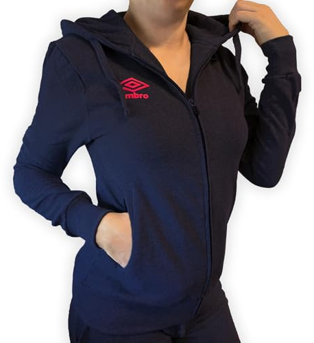 Umbro - Felpa da Donna Garzata Invernale in Caldo Cotone con Cerniera, con Cappuccio, Tuta Donna in Cotone Felpato, Sportiva, Casa, Palestra, Jogging, Tempo Libero (XL, Blu Navy)