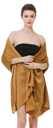 BEAUTELICATE Chal Mujer Fiesta Satén Bufanda Estola Verano para Novia Bodas Elegante Ligero (Golden Brown)