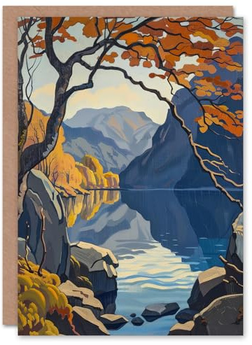 Artery8 Greeting Card Autumn Tree Lake District Cumbria Mountains Blank For All Him Or Her Art Birthday Card