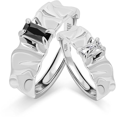 Meissa Alianzas Anillos de Compromiso Boda para Hombres y Mujeres, Juego de Anillos a Juego con Banda Ancha, Anillos de Onix Negro con Cristal, Juego de Dos Anillos Ajustables