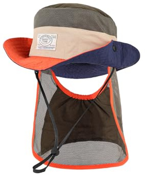 TAGVO Solhatt för barn, UV-skydd med rem, avtagbar hatt med bakskydd, brett brätte för barn 2–6 år, Orange kant, one size
