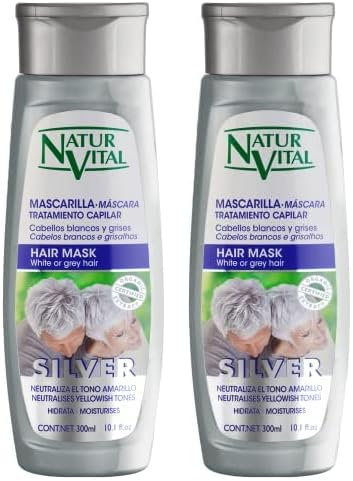 NaturVital - Mascarilla Silver Cabellos Blancos y Grises, Mascarilla Matizadora sin Sulfatos ni Parabenos, Neutraliza Tonos Amarillos y Rubios, Matizador de Pelo Gris Plata, con Pigmento Azul, 300 ml