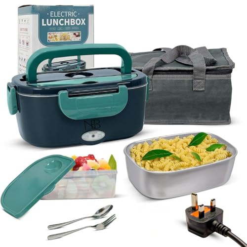 Nibaz 1.8L Large Capacity Portable Electric Lunch Box – Energy-Efficient & Rechargeable Lunch Box, 60W Quick Heating, Thermal Heated Lunchbox with Removable Compartments & Utensils