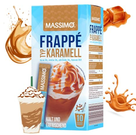 MASSIMO Frappé Caramel Lot de 16 boîtes de 250 g (160 bâtonnets de 25 g) – Délicieuse boisson instantanée en poudre avec café instantané, caféine, préparation rapide