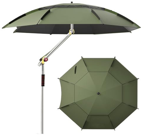 ZYXQQJ Parapluie De Pêche Inclinable Parapluie De Plage Portable 2m/2.2m/2.4m/2.6m Parasol De Terrasse Coupe-Vent avec Ancre De Sable(Green,2.6m(8.5ft))